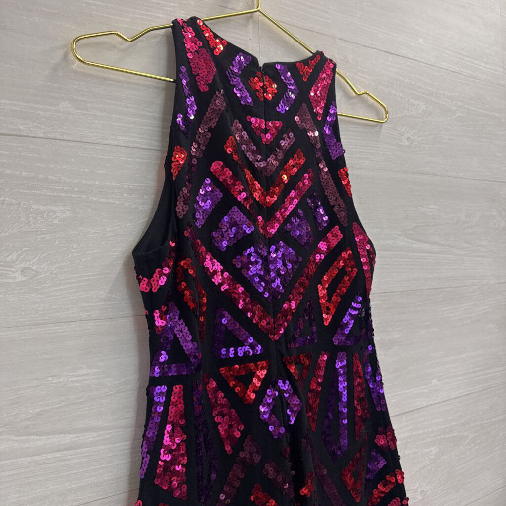 Express Black/ Pink/ Purple Sequin Print Sleeveless Dress Small