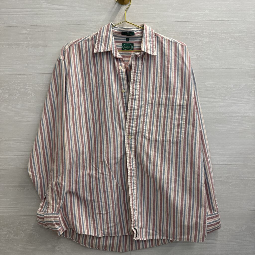 Izod White/ Multi Striped Long Sleeve Button Down Top Large