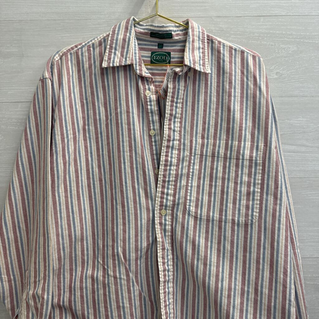 Izod White/ Multi Striped Long Sleeve Button Down Top Large
