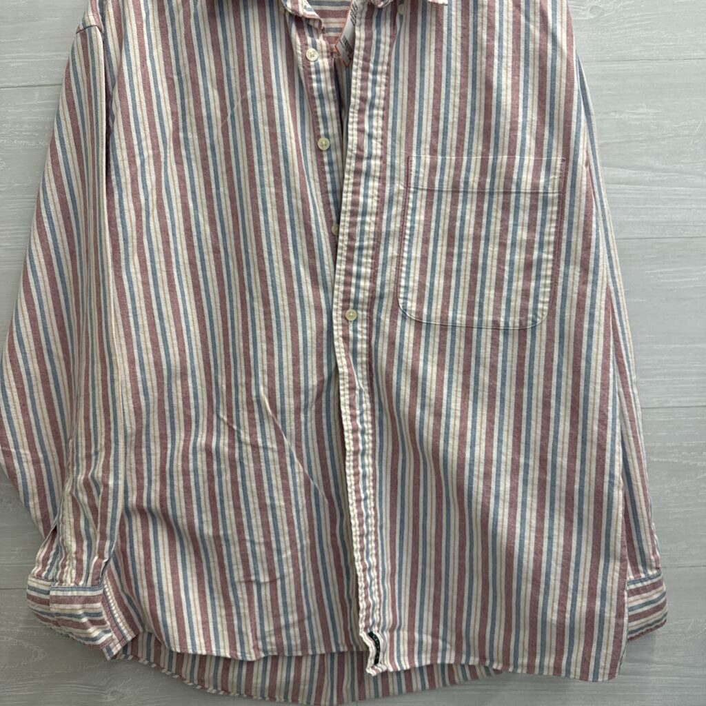 Izod White/ Multi Striped Long Sleeve Button Down Top Large