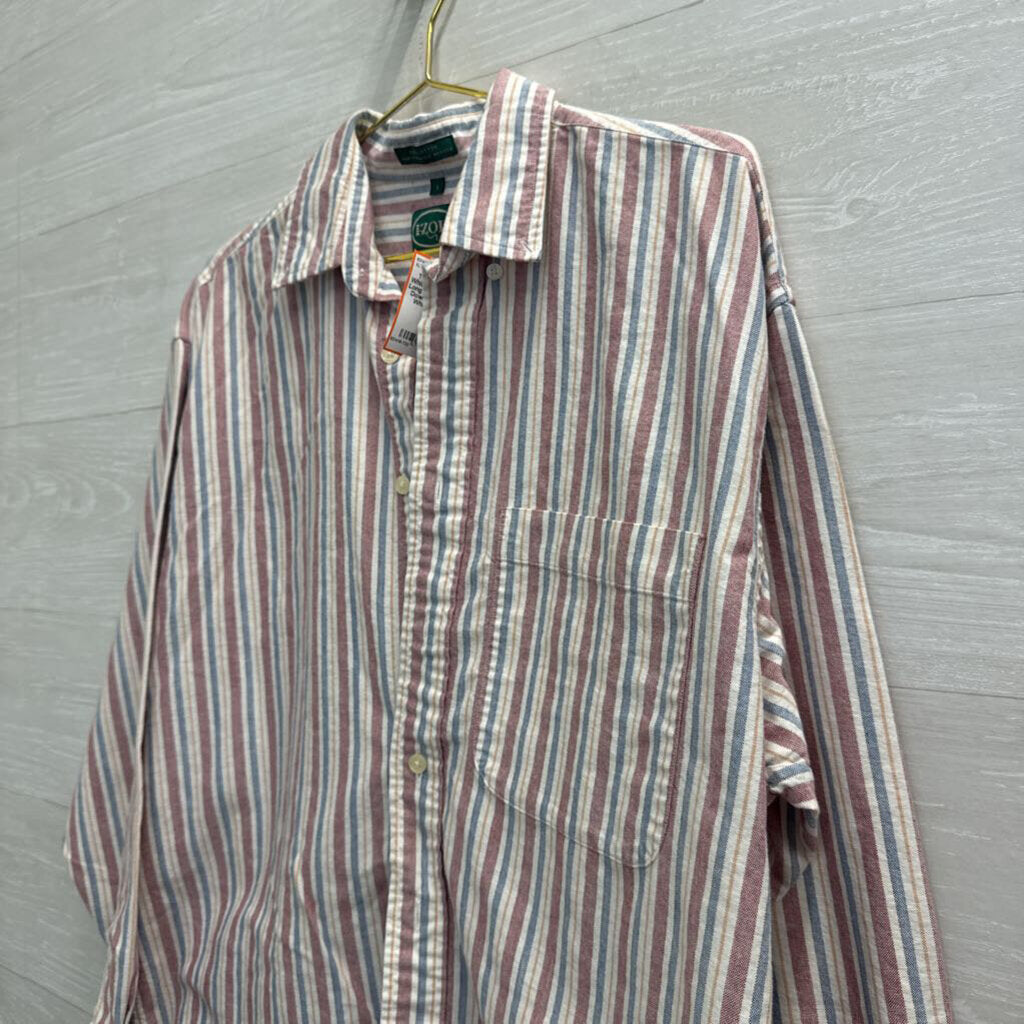 Izod White/ Multi Striped Long Sleeve Button Down Top Large