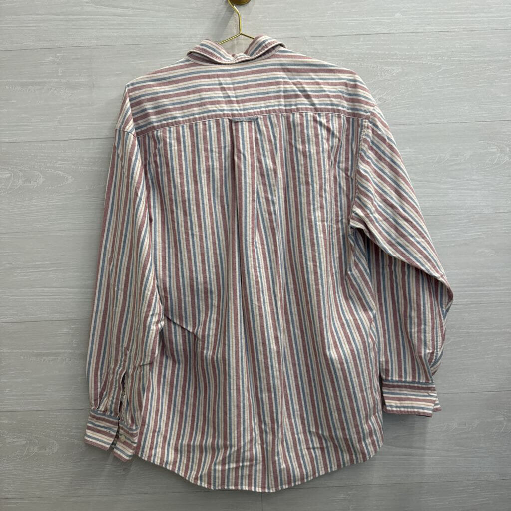 Izod White/ Multi Striped Long Sleeve Button Down Top Large