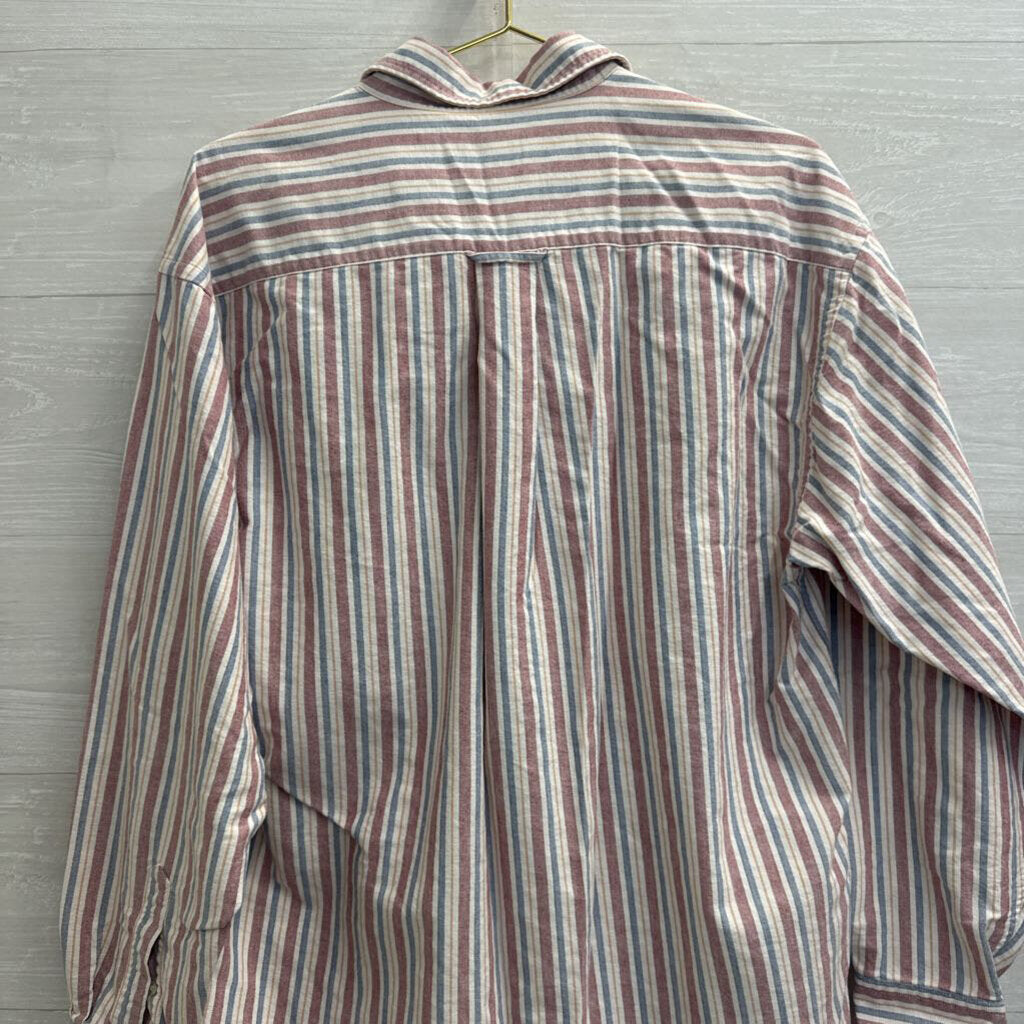 Izod White/ Multi Striped Long Sleeve Button Down Top Large