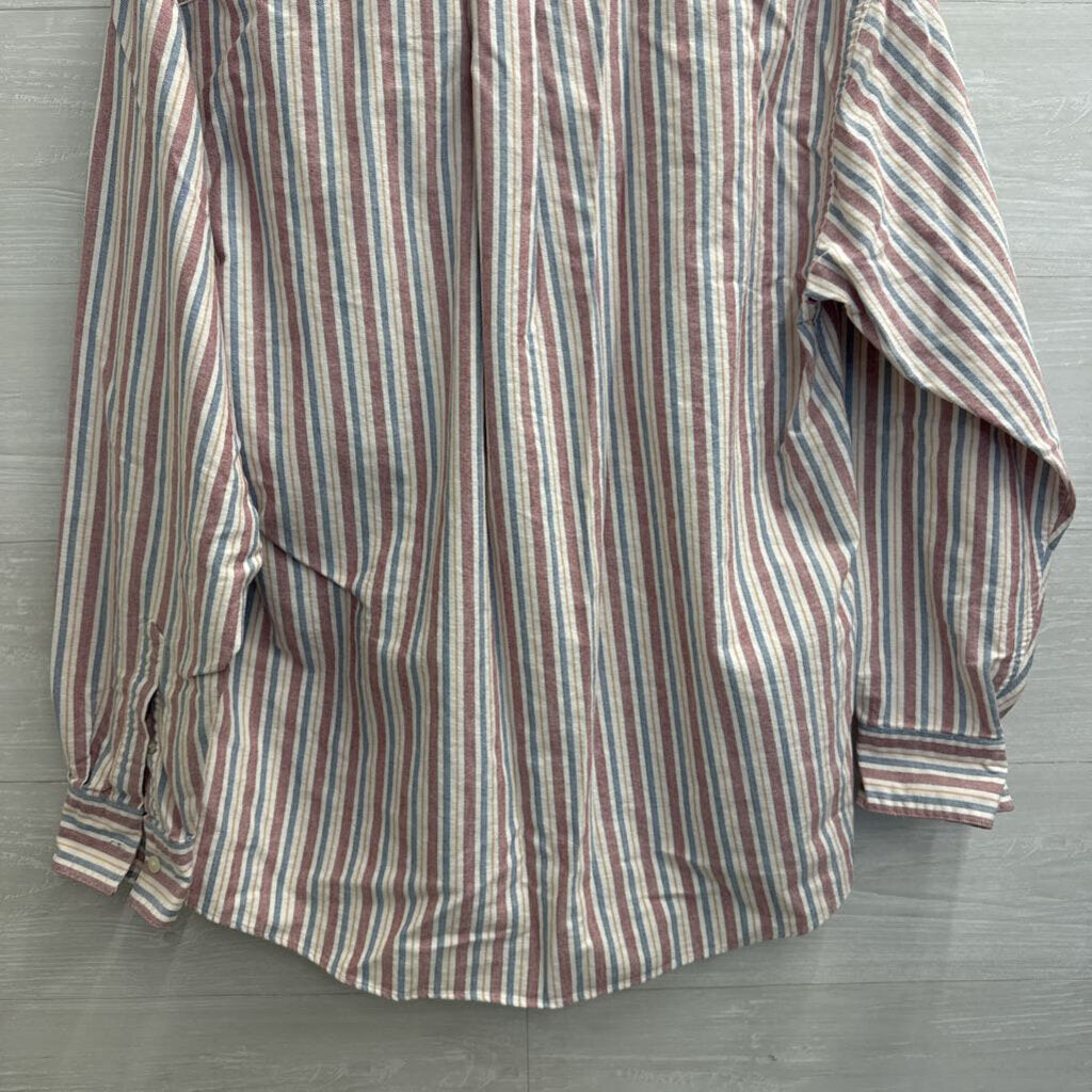 Izod White/ Multi Striped Long Sleeve Button Down Top Large