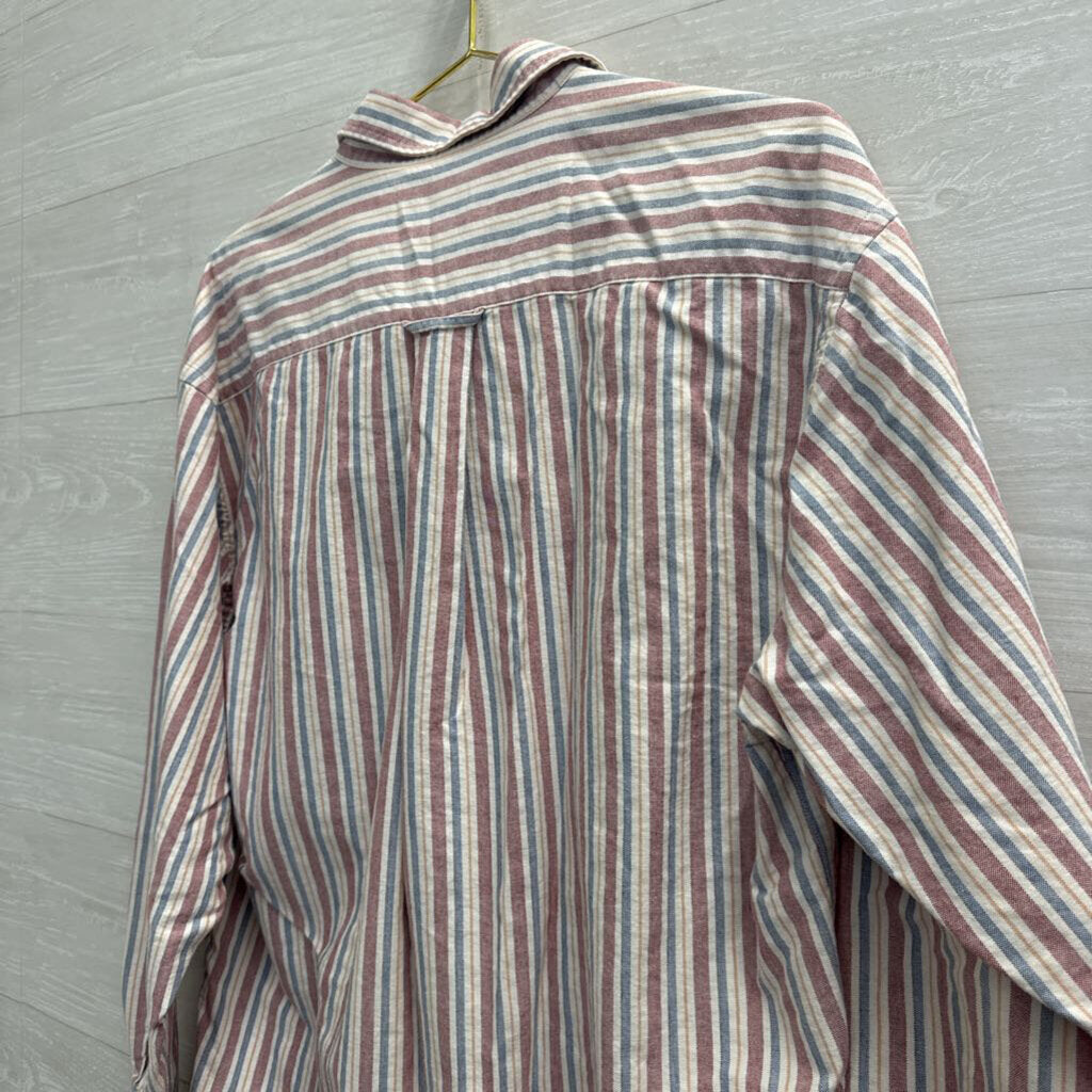 Izod White/ Multi Striped Long Sleeve Button Down Top Large