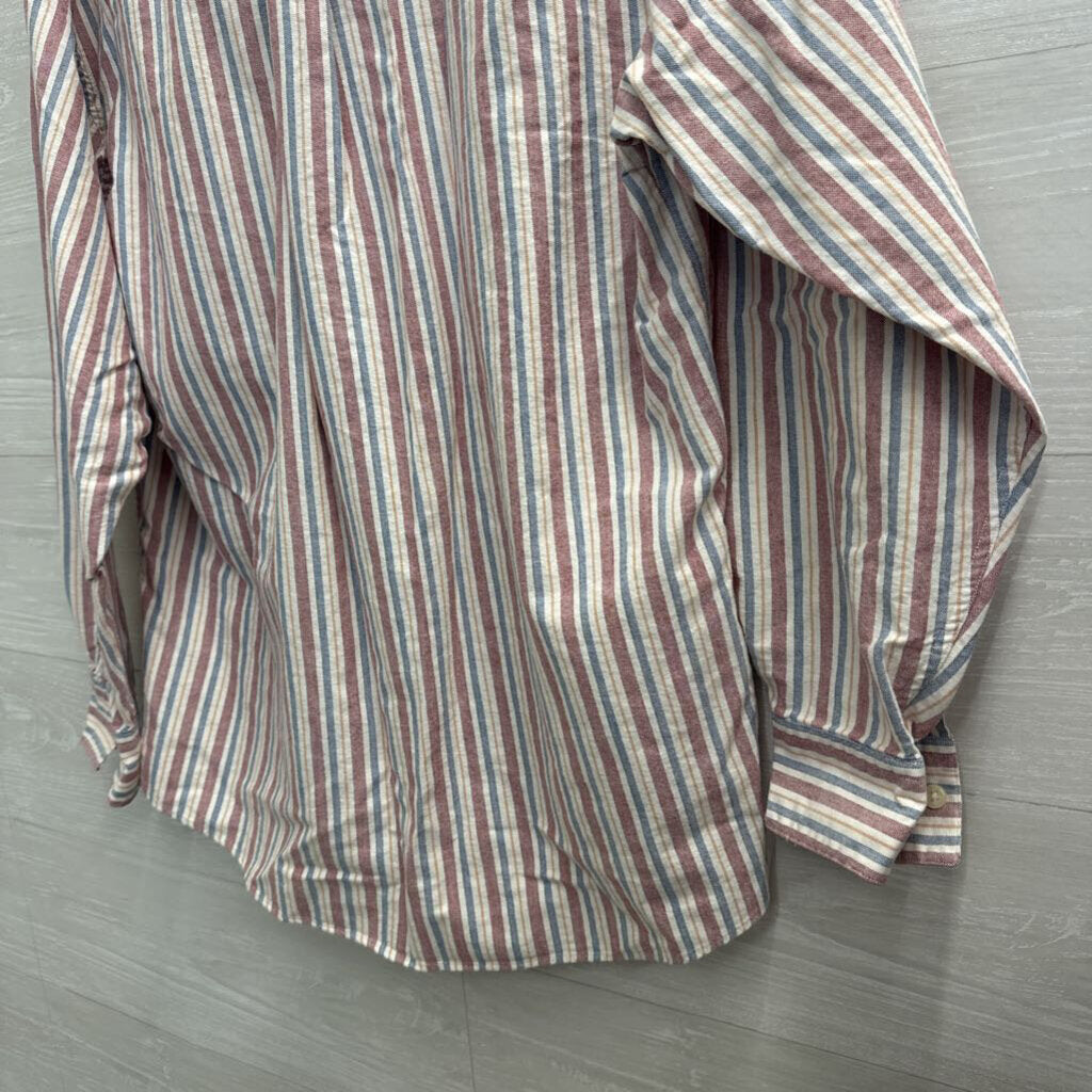 Izod White/ Multi Striped Long Sleeve Button Down Top Large