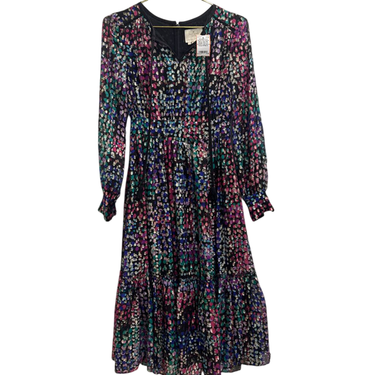 Kate Spade Black/ Multi Silk Metallic Multi Dot Confetti Long Sleeve Dress 00