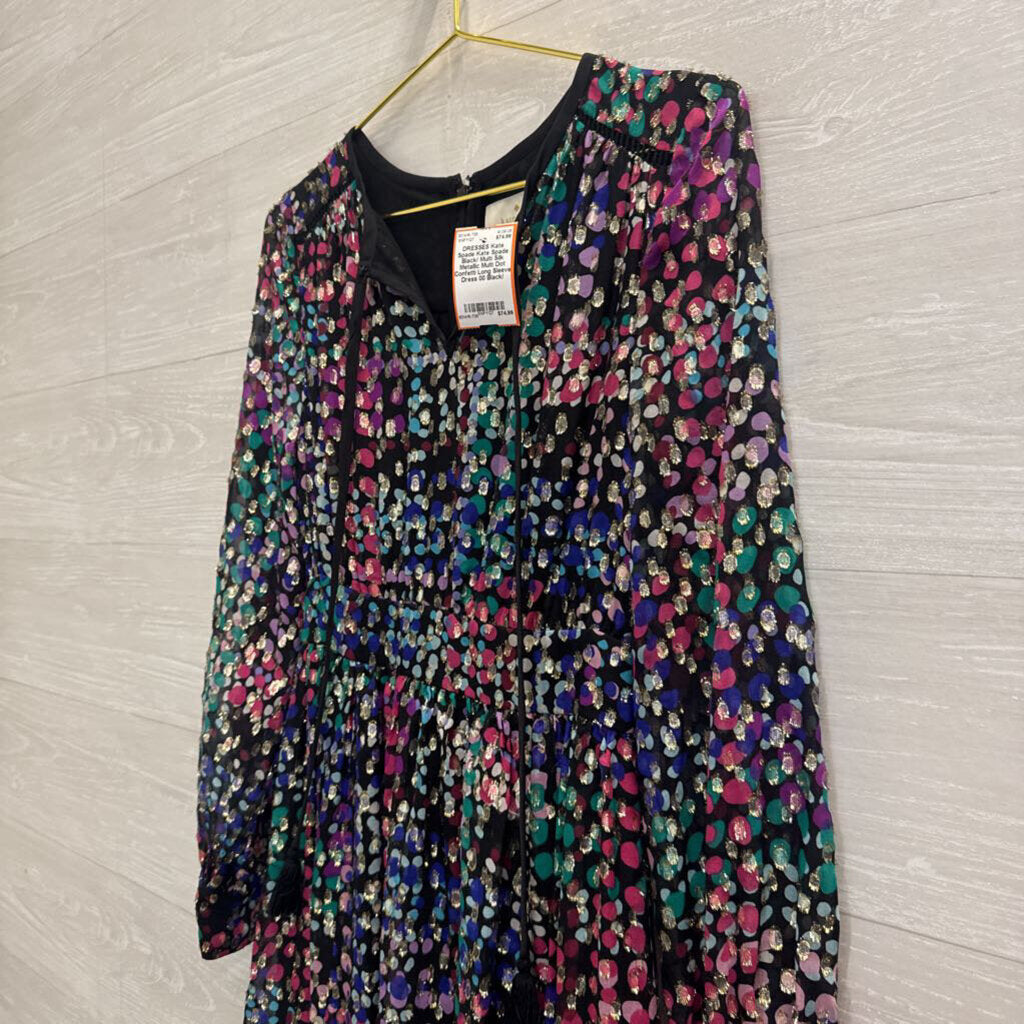 Kate Spade Black/ Multi Silk Metallic Multi Dot Confetti Long Sleeve Dress 00