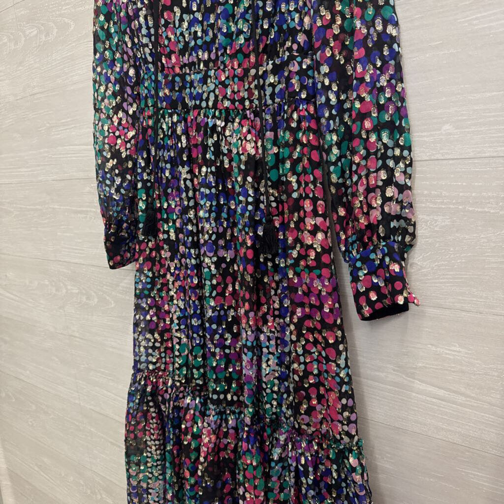 Kate Spade Black/ Multi Silk Metallic Multi Dot Confetti Long Sleeve Dress 00