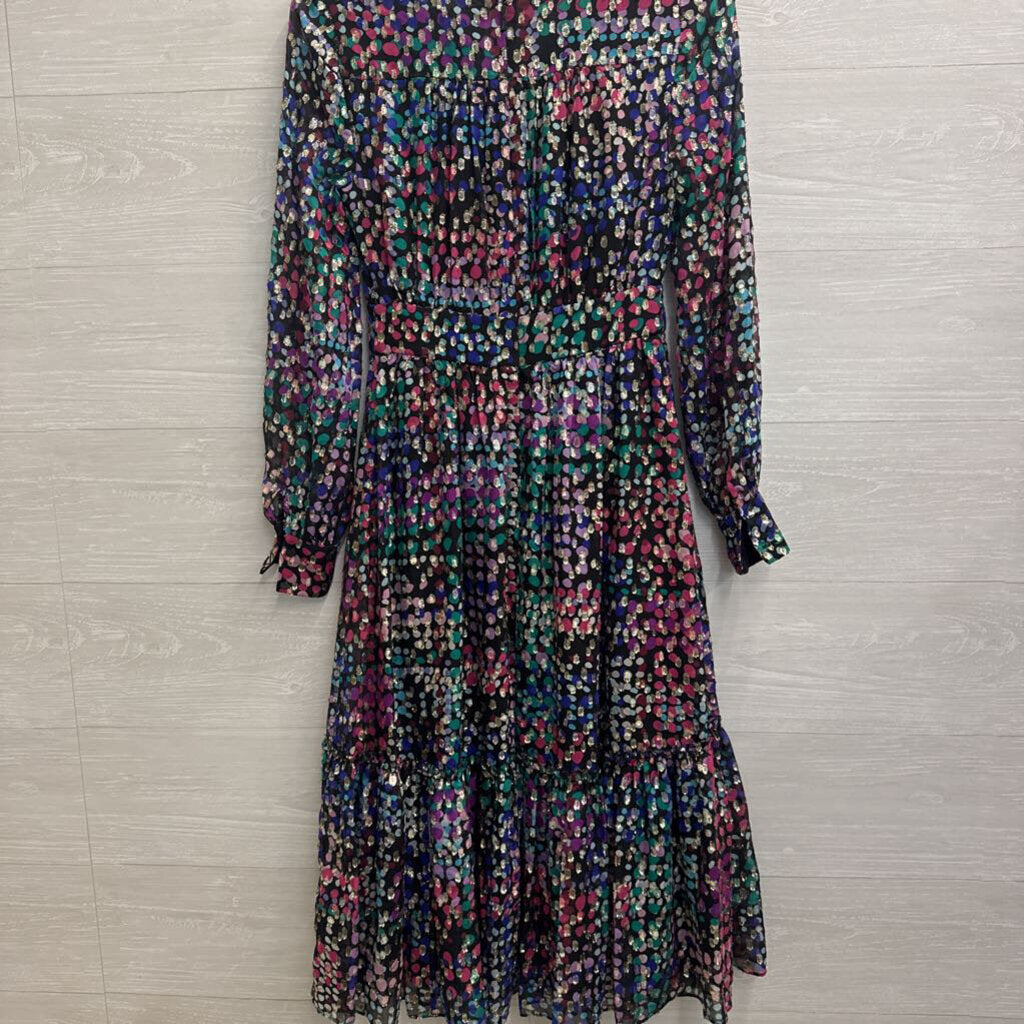 Kate Spade Black/ Multi Silk Metallic Multi Dot Confetti Long Sleeve Dress 00