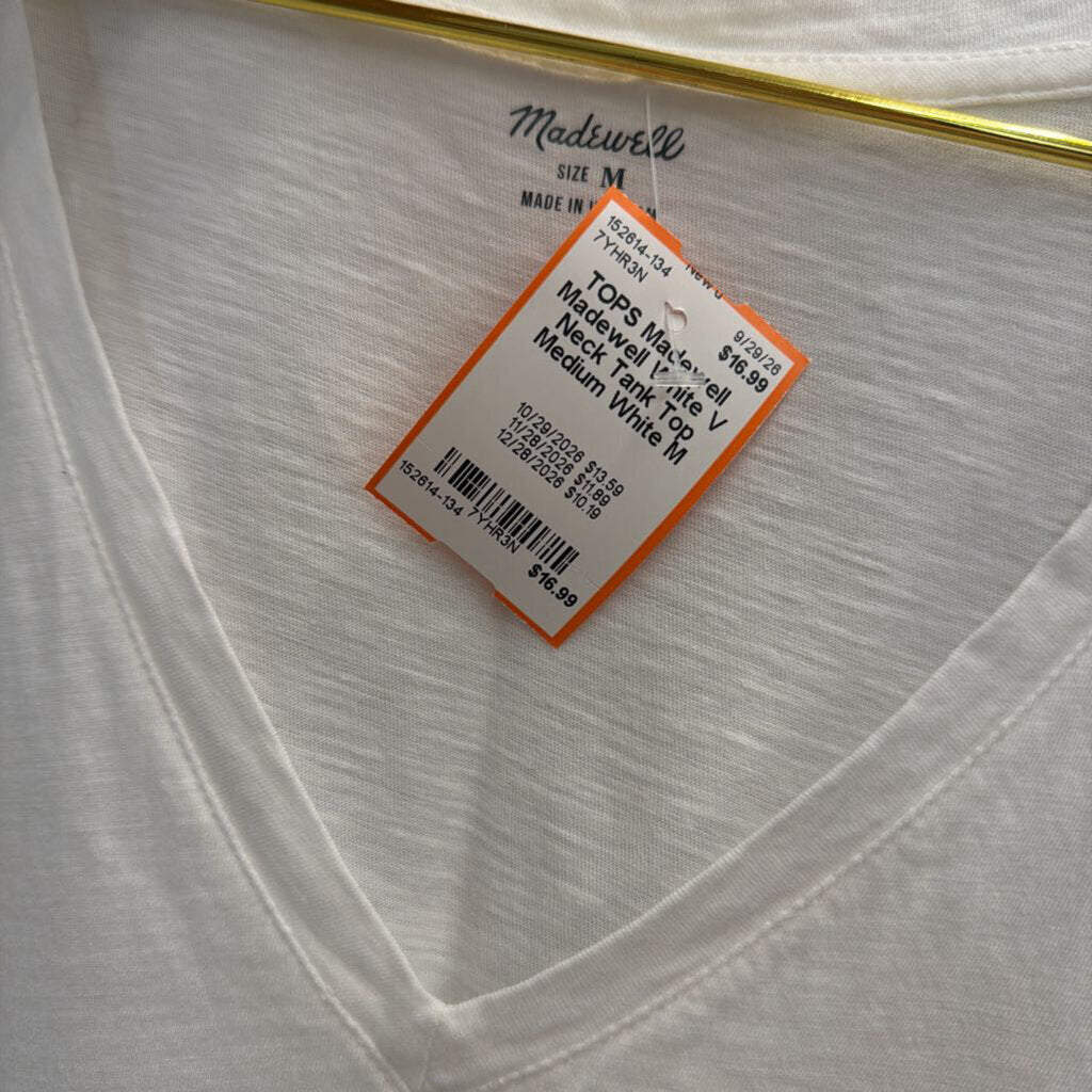 Madewell White V Neck Tank Top Medium