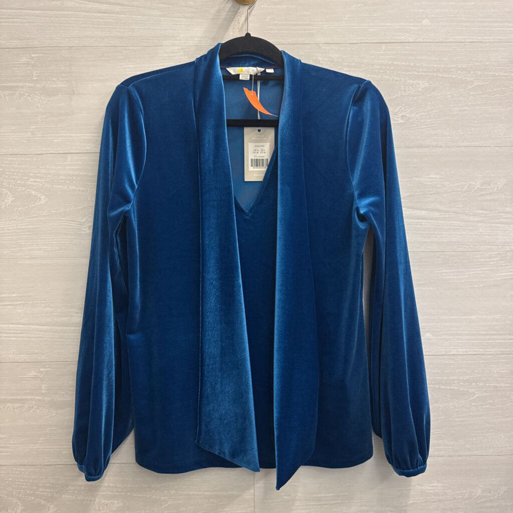 Boden Blue Velour Tie Front Long Sleeve V Neck Top 6