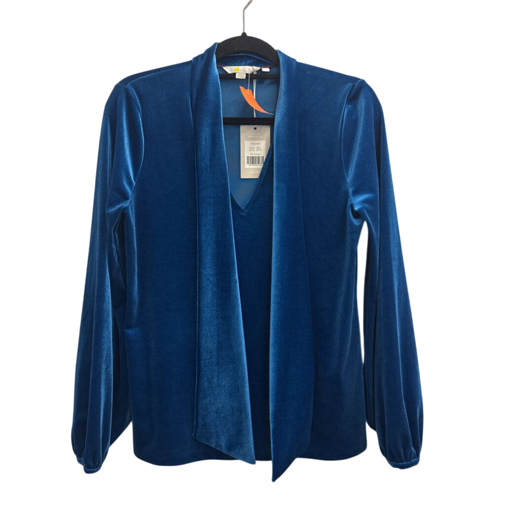 Boden Blue Velour Tie Front Long Sleeve V Neck Top 6
