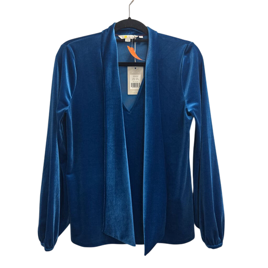 Boden Blue Velour Tie Front Long Sleeve V Neck Top 6
