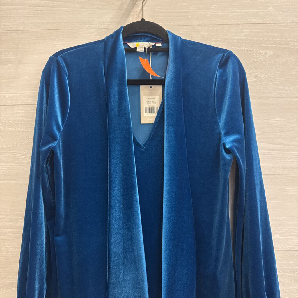 Boden Blue Velour Tie Front Long Sleeve V Neck Top 6
