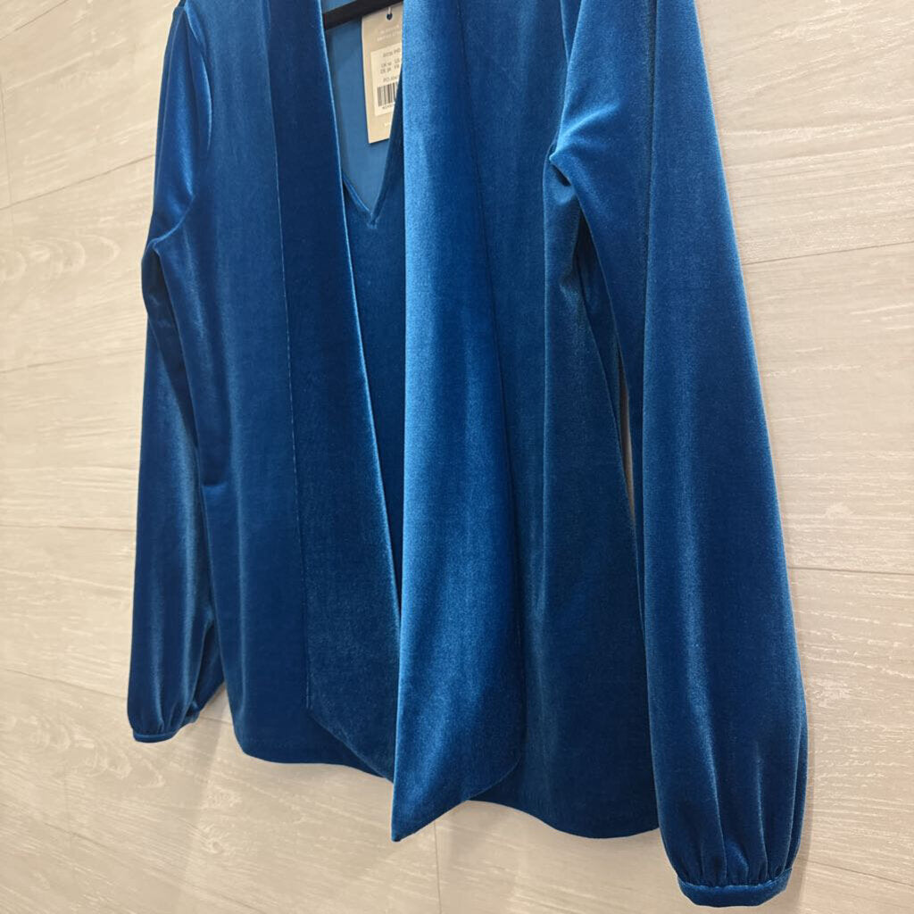 Boden Blue Velour Tie Front Long Sleeve V Neck Top 6