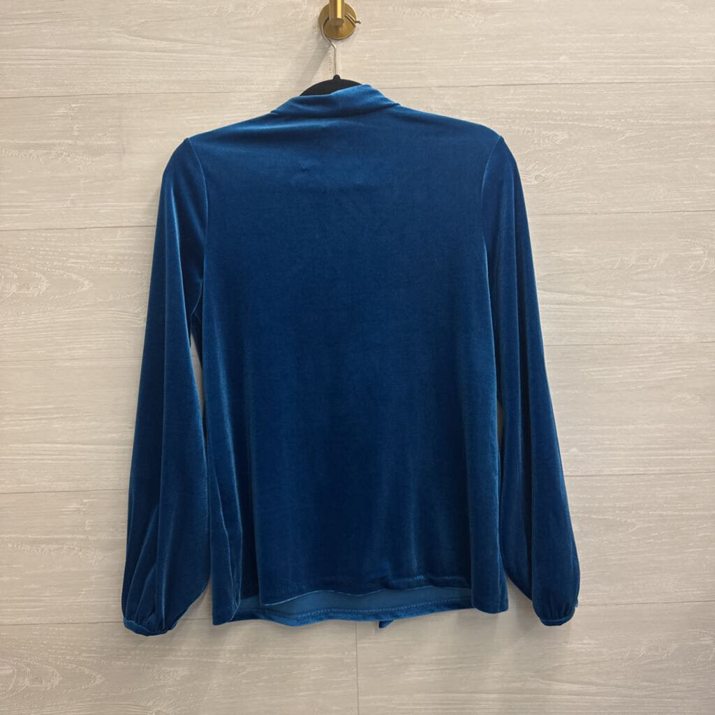 Boden Blue Velour Tie Front Long Sleeve V Neck Top 6