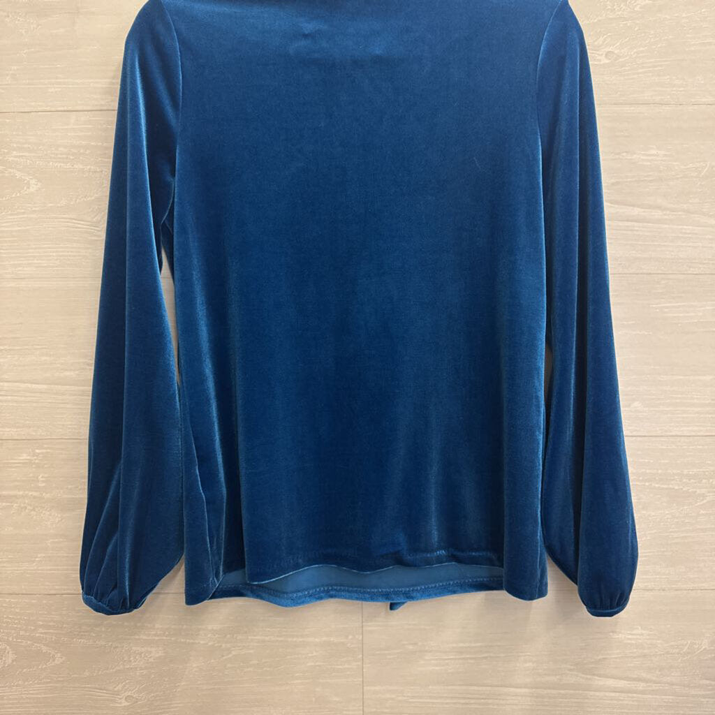 Boden Blue Velour Tie Front Long Sleeve V Neck Top 6