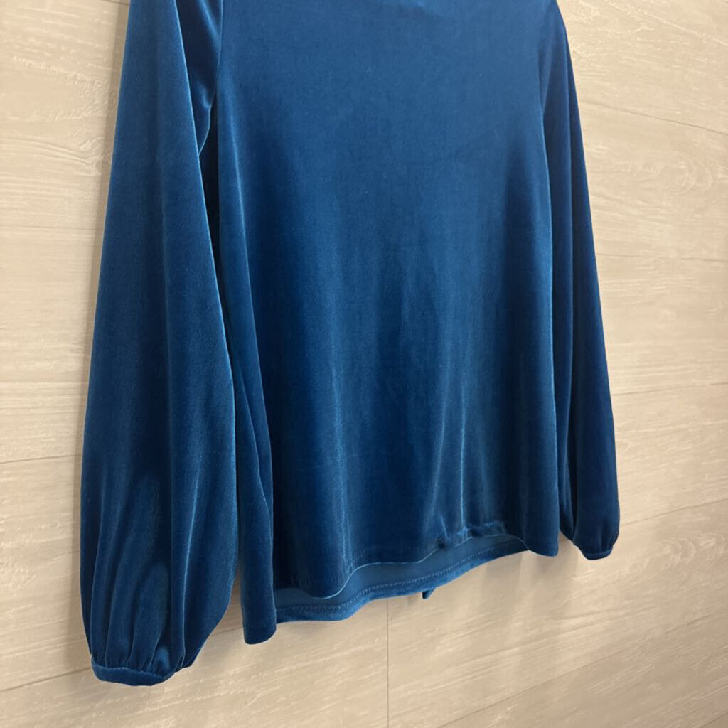 Boden Blue Velour Tie Front Long Sleeve V Neck Top 6