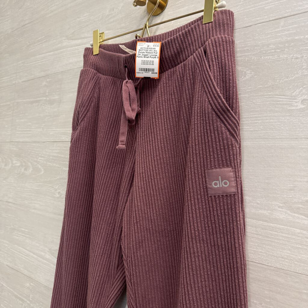 Alo Purple Ribbed Pull On Jogger Lounge Pants Small