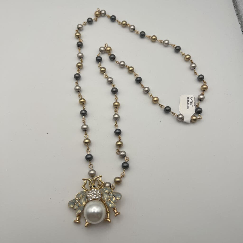 Gold/ Multi Pearl Insect Pendant Necklace