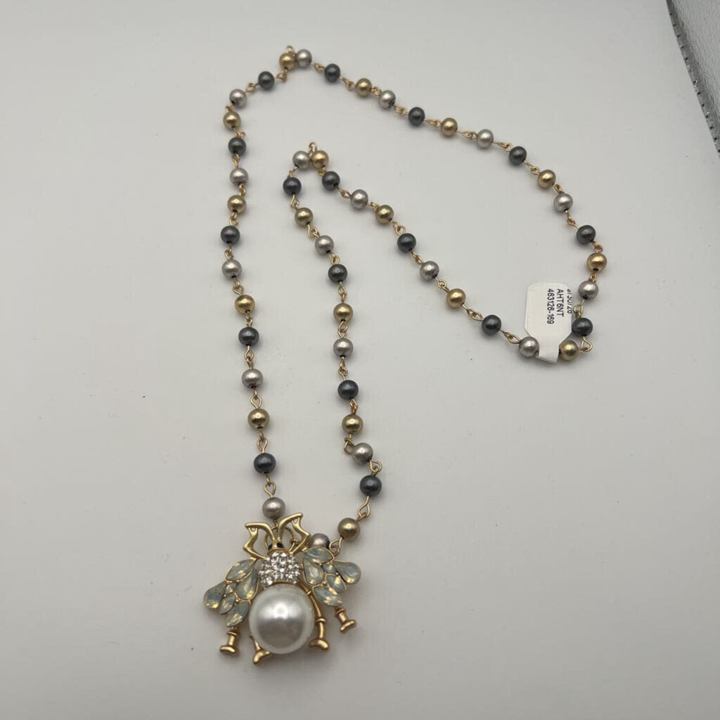 Gold/ Multi Pearl Insect Pendant Necklace