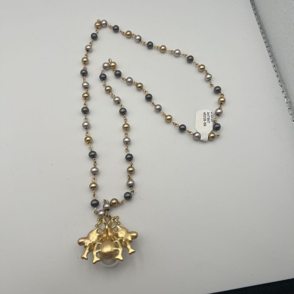 Gold/ Multi Pearl Insect Pendant Necklace