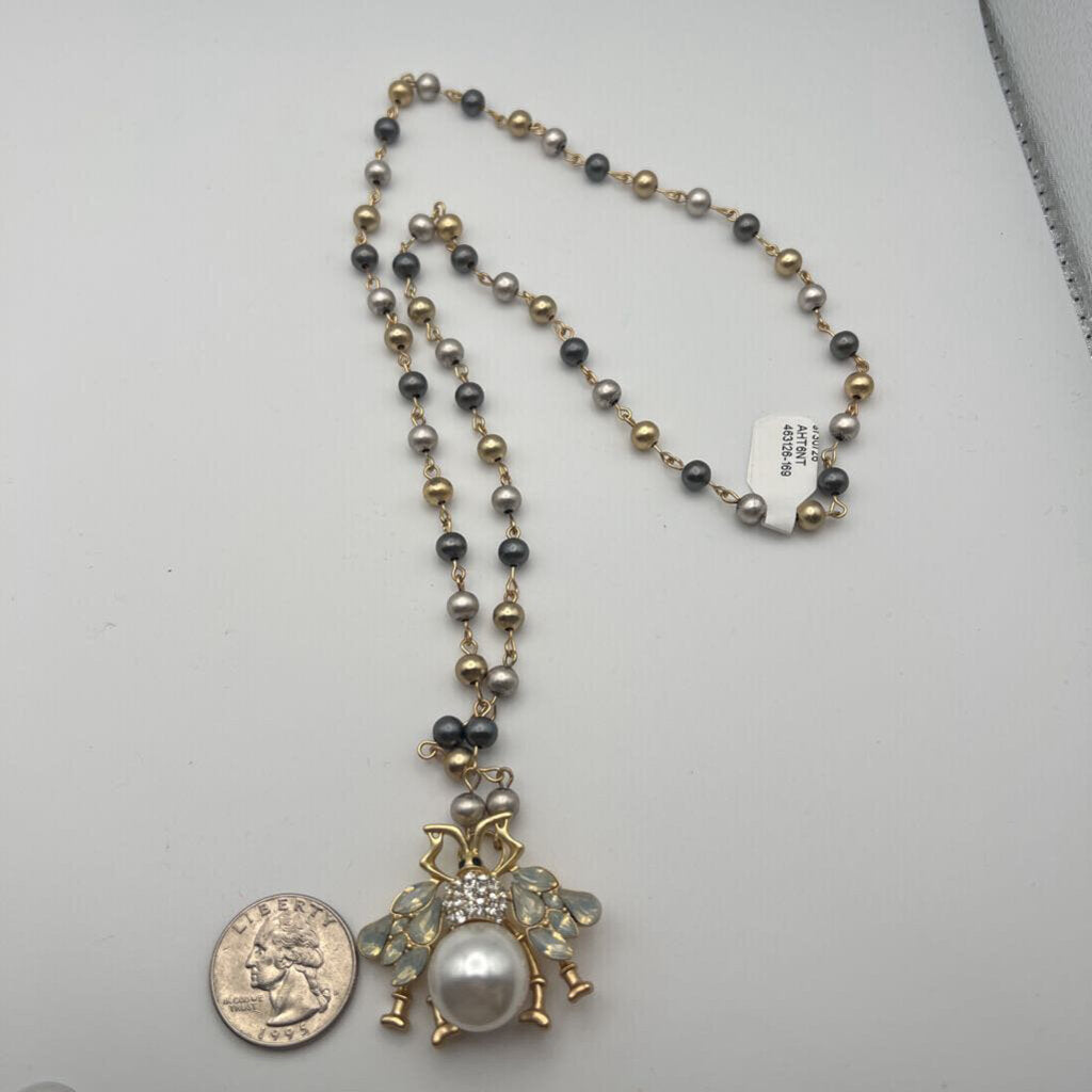 Gold/ Multi Pearl Insect Pendant Necklace