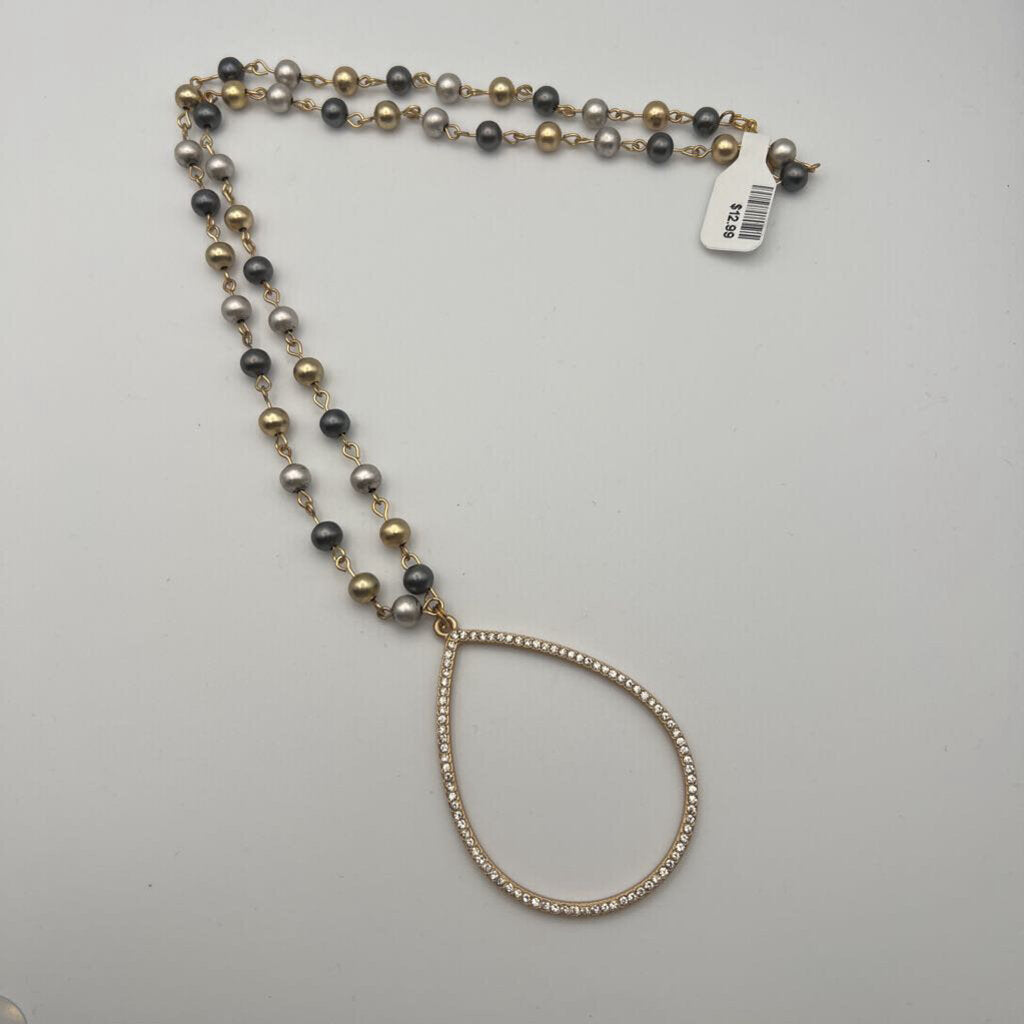 Gold/ Multi Beaded Pendant Necklace
