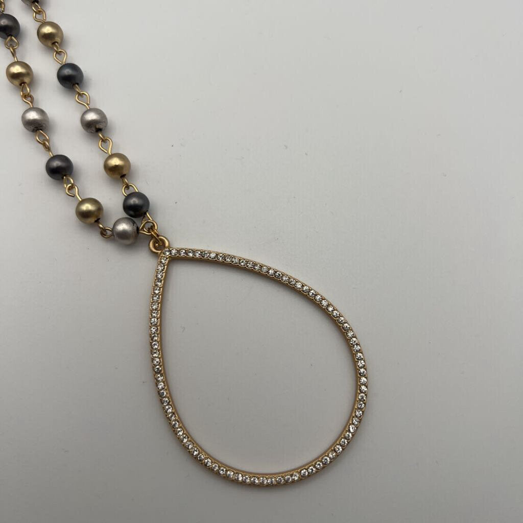 Gold/ Multi Beaded Pendant Necklace