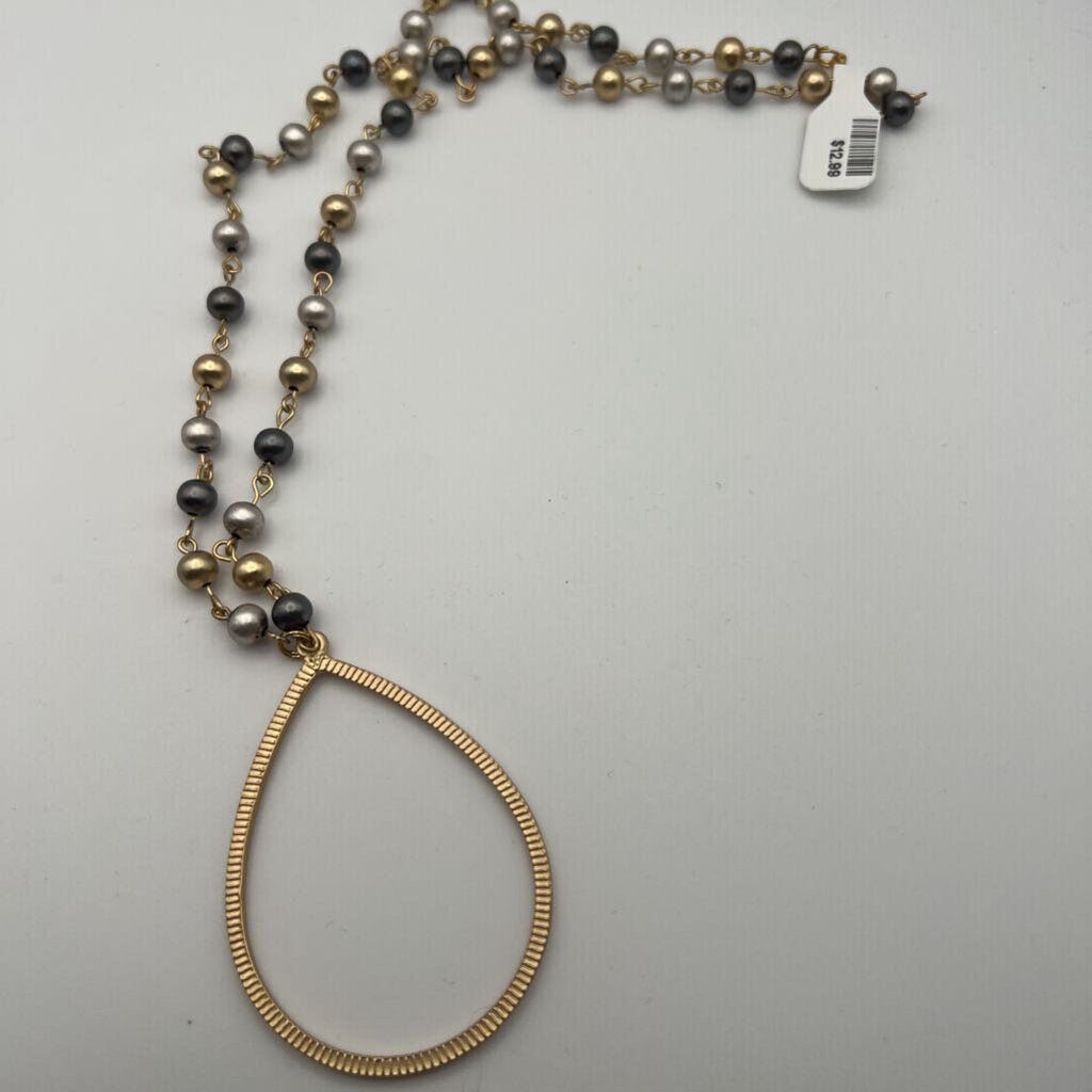 Gold/ Multi Beaded Pendant Necklace