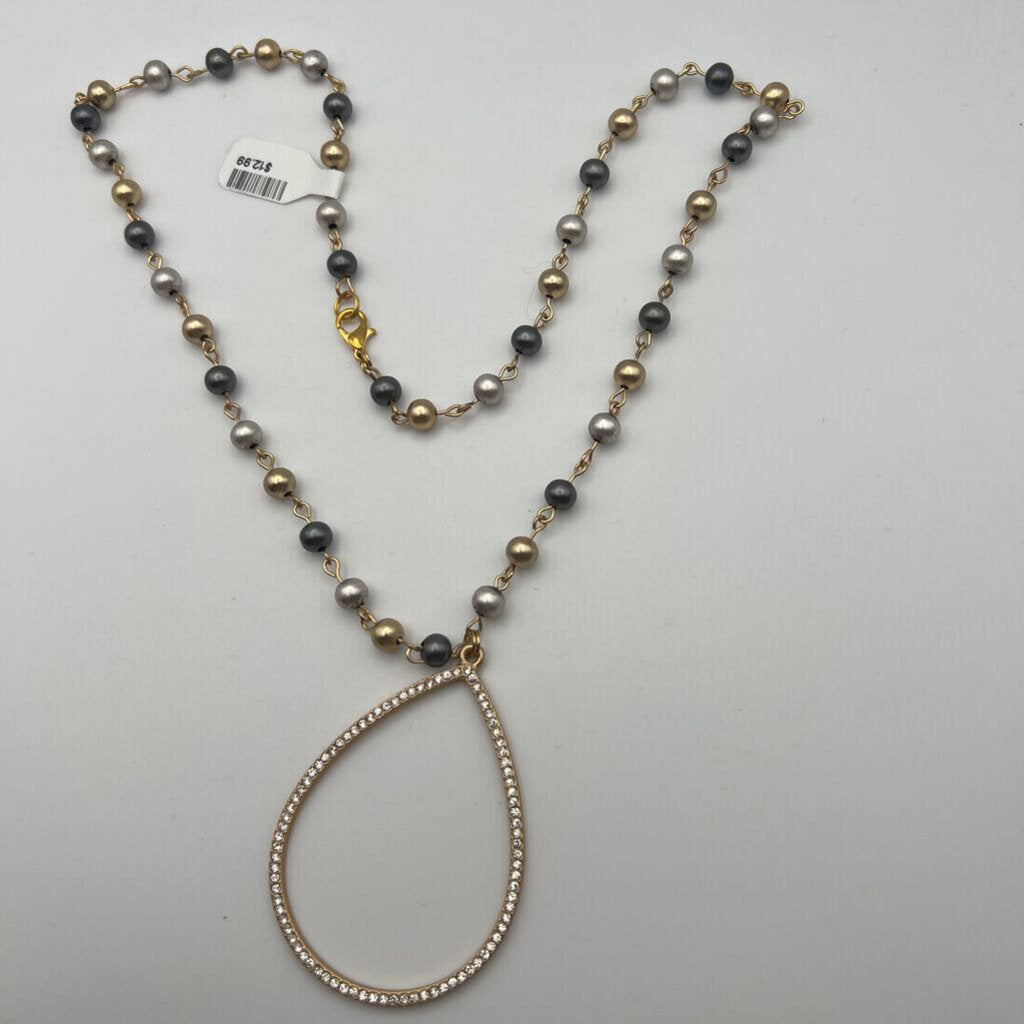 Gold/ Multi Beaded Pendant Necklace