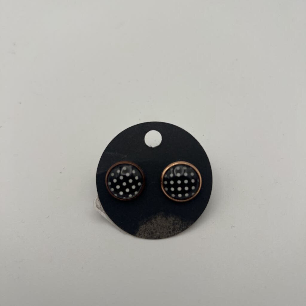 Gold/ Black Polka Dot Stud Earrings