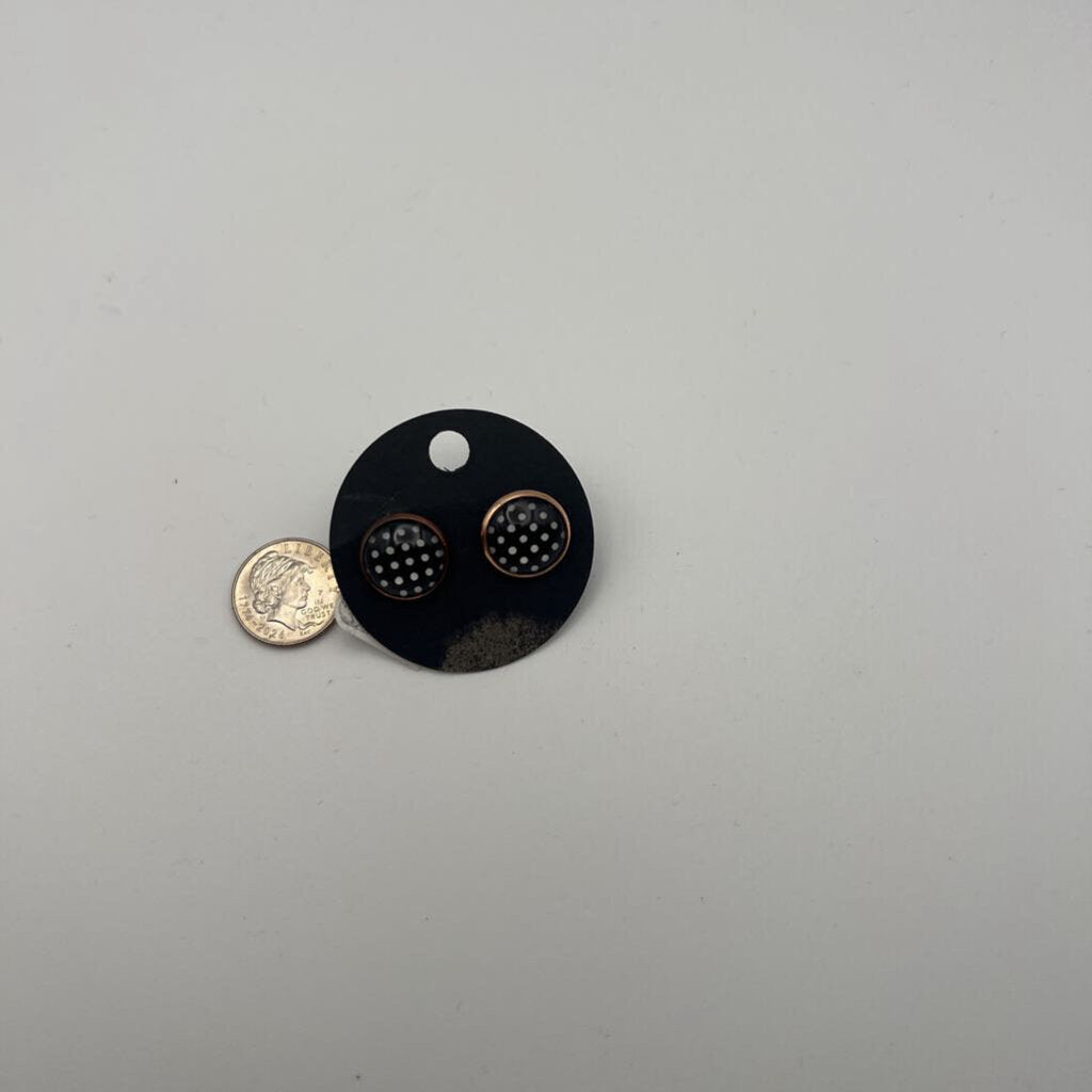 Gold/ Black Polka Dot Stud Earrings