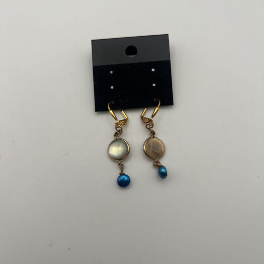 Gold White/ Blue Stone Drop Earrings