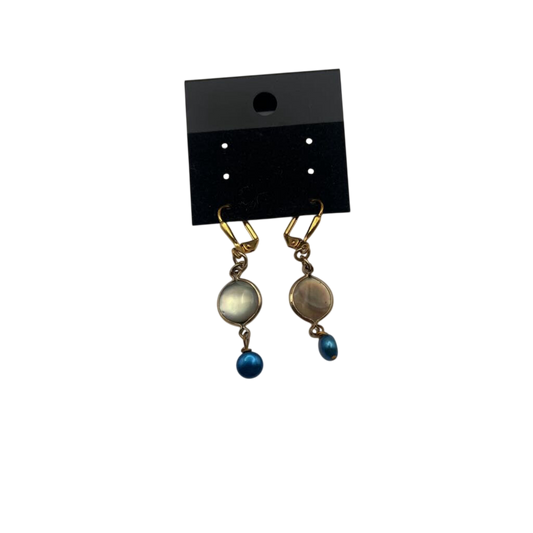 Gold White/ Blue Stone Drop Earrings