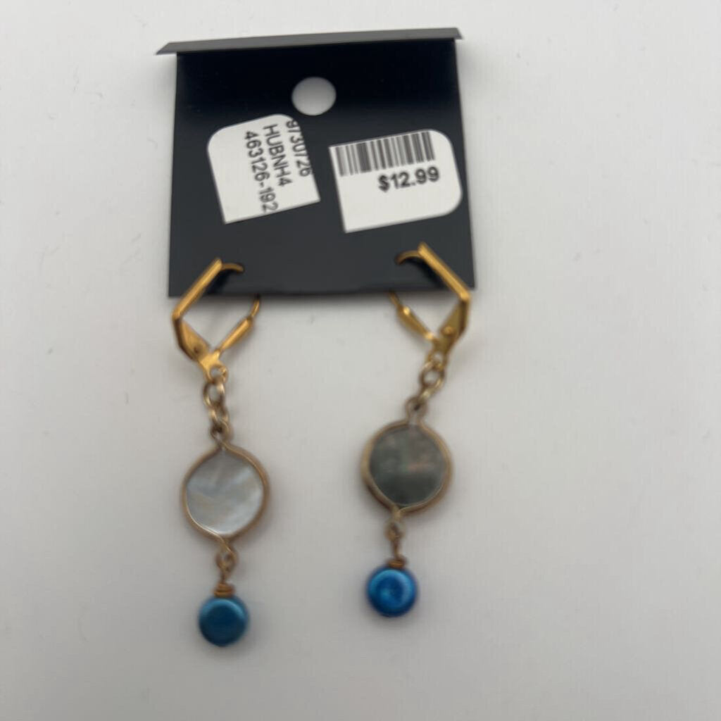 Gold White/ Blue Stone Drop Earrings