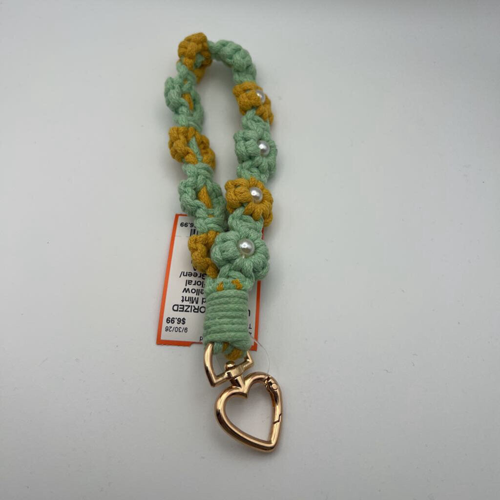 Mint Green/ Yellow Woven Floral Keychain
