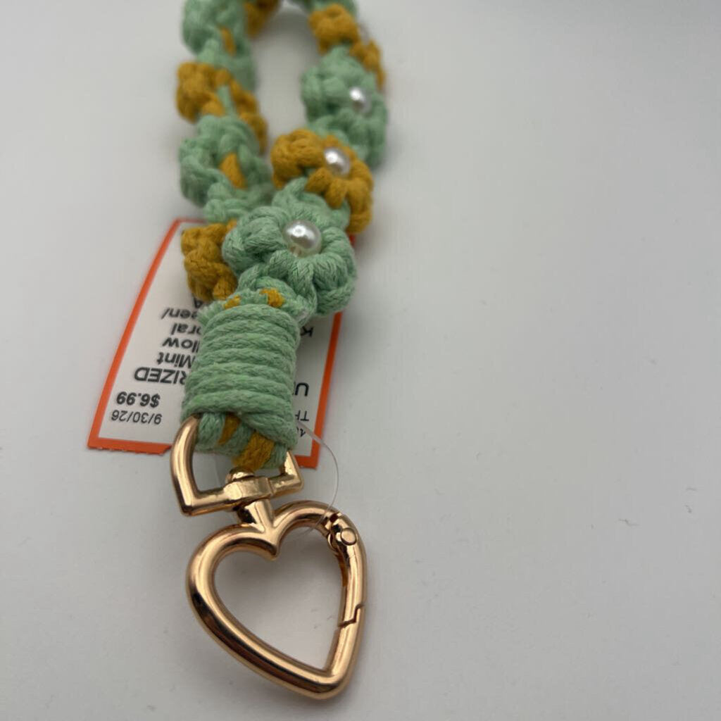 Mint Green/ Yellow Woven Floral Keychain