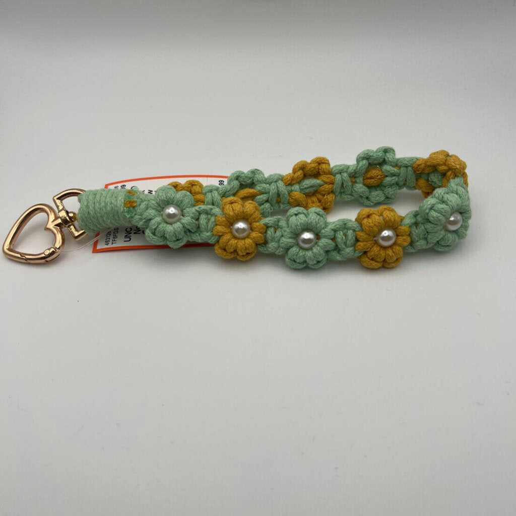 Mint Green/ Yellow Woven Floral Keychain
