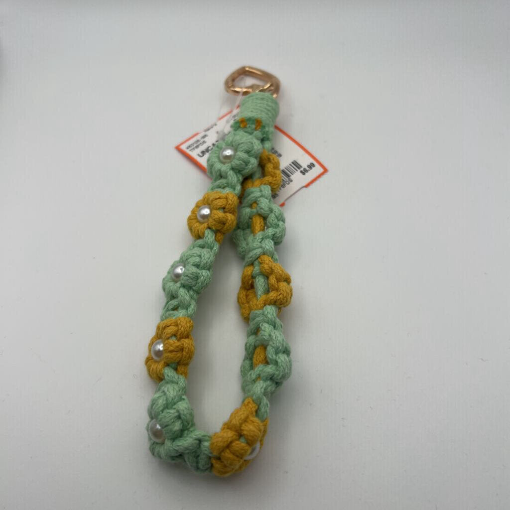 Mint Green/ Yellow Woven Floral Keychain