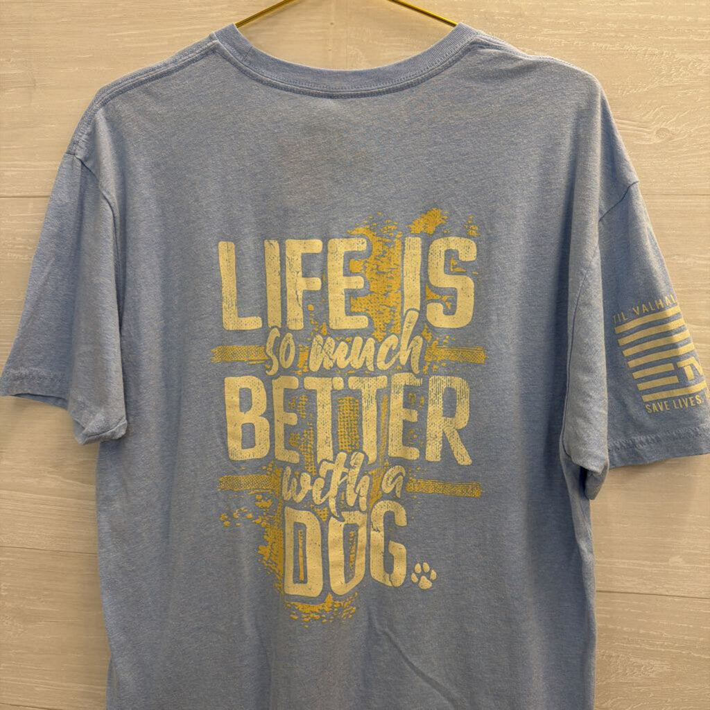 TVP Blue/ White Life Is Better With A Dog Short Sleeve Graphic Tee Extra Large