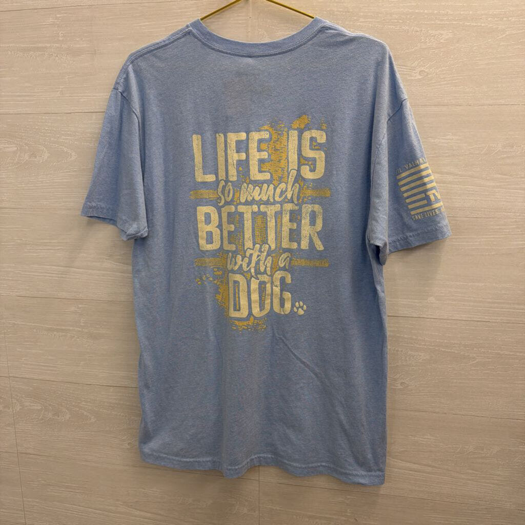 TVP Blue/ White Life Is Better With A Dog Short Sleeve Graphic Tee Extra Large