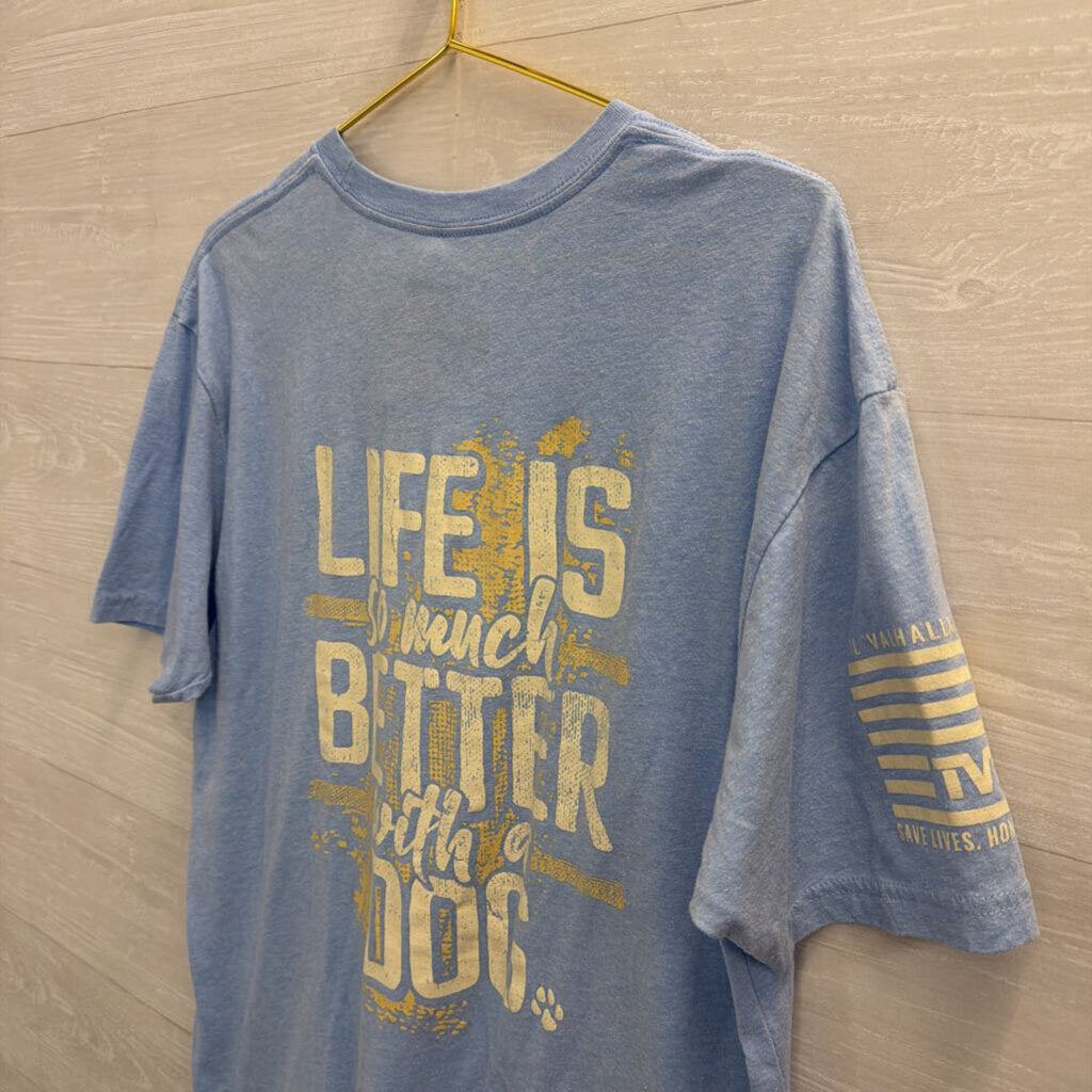 TVP Blue/ White Life Is Better With A Dog Short Sleeve Graphic Tee Extra Large