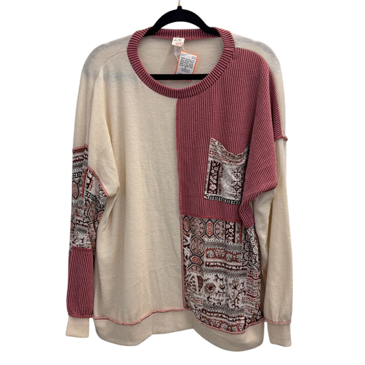 7th Ray White/ Pink Patchwork Long Sleeve Top Extra Large