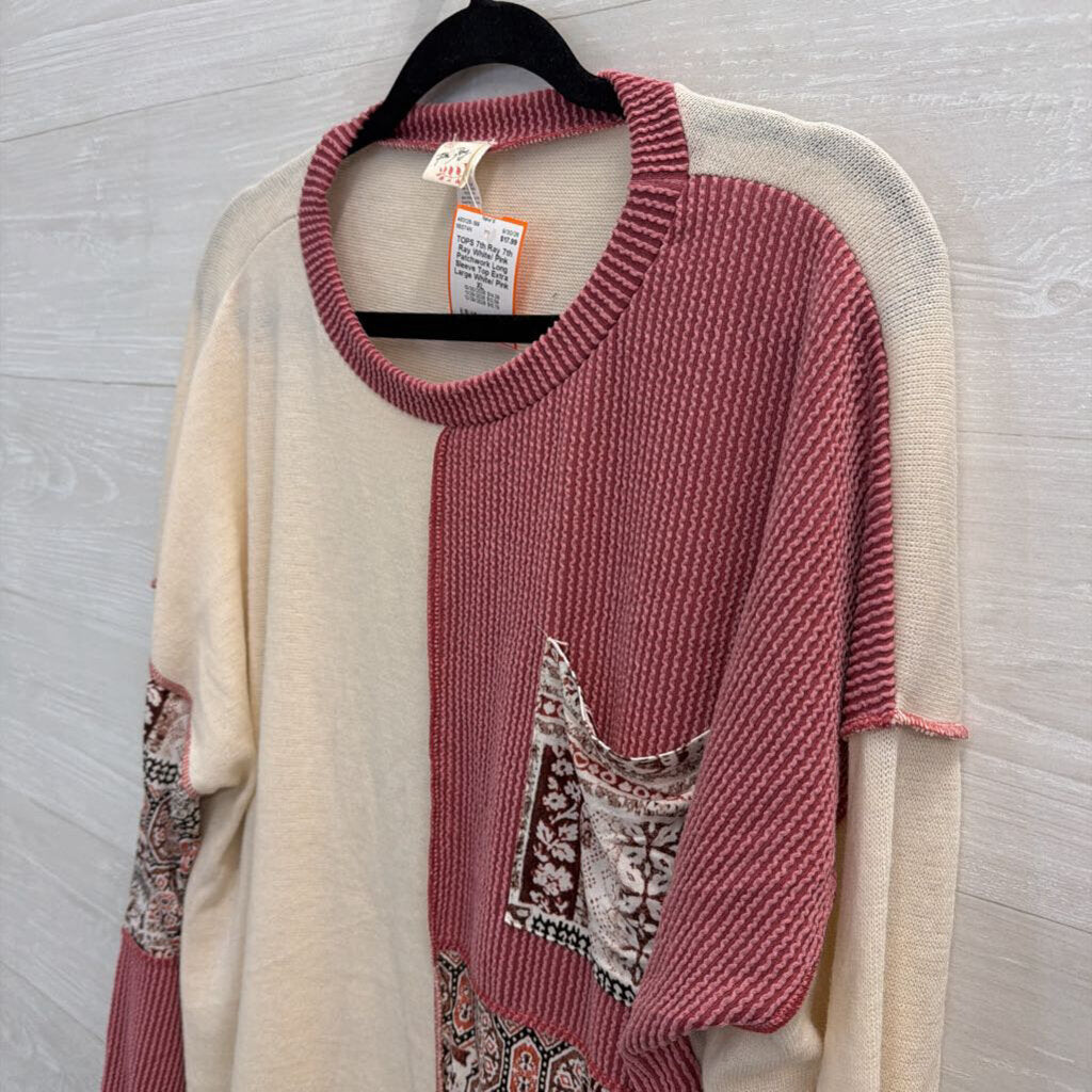7th Ray White/ Pink Patchwork Long Sleeve Top Extra Large