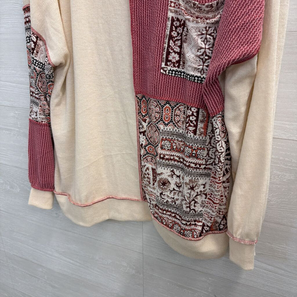 7th Ray White/ Pink Patchwork Long Sleeve Top Extra Large