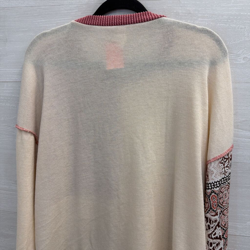 7th Ray White/ Pink Patchwork Long Sleeve Top Extra Large