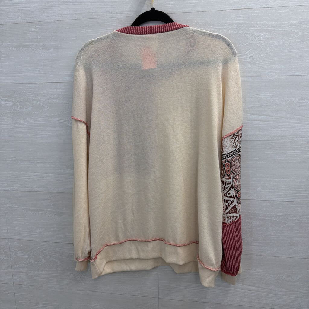 7th Ray White/ Pink Patchwork Long Sleeve Top Extra Large