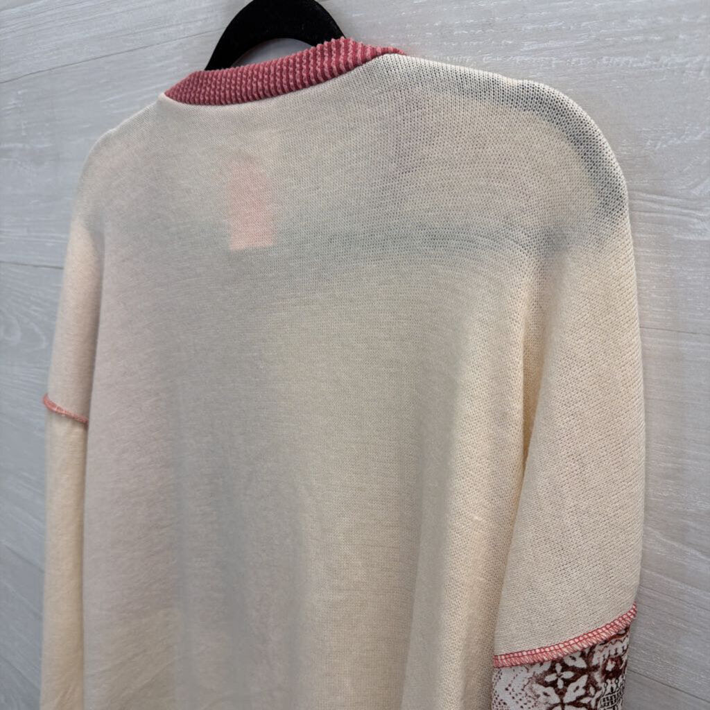 7th Ray White/ Pink Patchwork Long Sleeve Top Extra Large